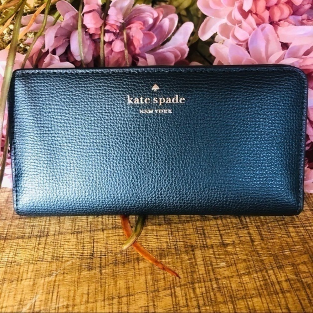 Kate Spade NY Continental Wallet Teal Refined Grain Leather Snap Closure NWT